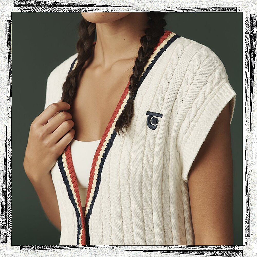 NWT: White w Black, Cream & Red Accent Longline Short-Sleeve Cardigan (M) - Picture 3 of 3